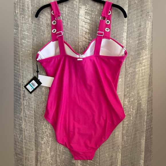 DKNY ORCHID Grommet Balconette Corset Underwire One-Piece Swimsuit, US 16 -NEW! - Picture 2 of 9